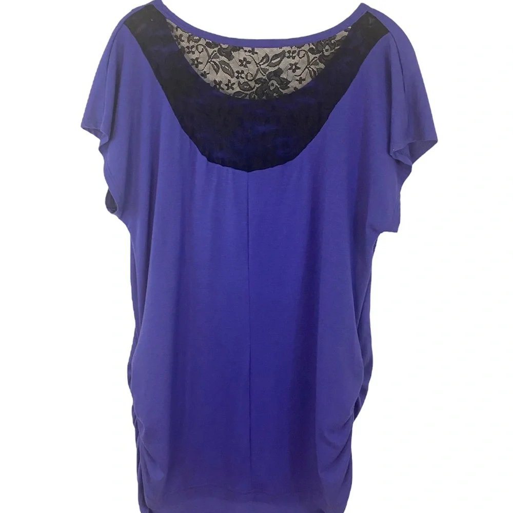 Purple Metallic Butterfly Graphic Top w/ Beaded Detail & Lace Back Women’s Large - Picture 9 of 9